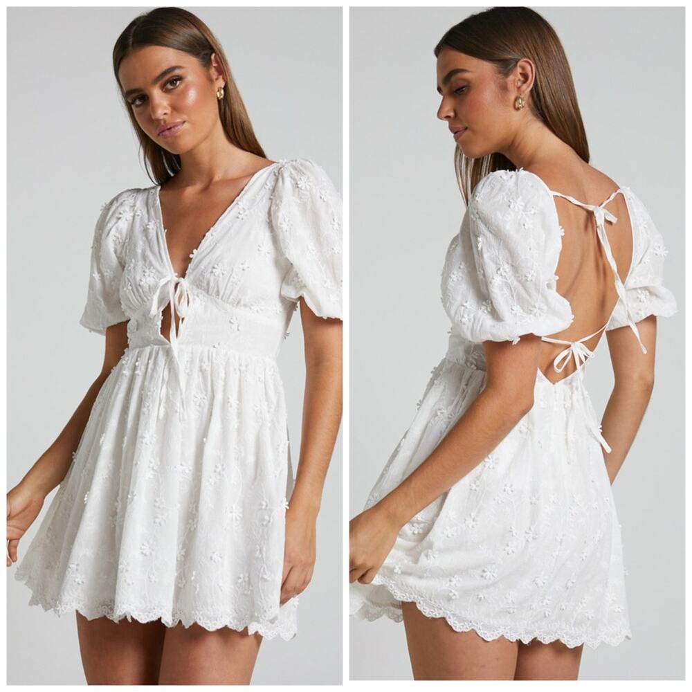 Showpo Cottagecore Abbey Tie Back Milkmaid Romantic Prairie Embroidered Dress 2
